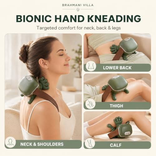 Image of Bionic Heated Wireless Portable Shiatsu Neck and Back Massager, Electric Deep Tissue 4D Kneading Massage Simulated Human Hand Design for Pain Relief and Muscle Relax Massager (Green)