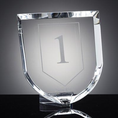 SHOP AWARDS AND GIFTS Optical Cut Crystal Shield Trophy, Engravable Customizable Personalized Award for Employee Recognition, Work, Sports, 7-1/8 Inch