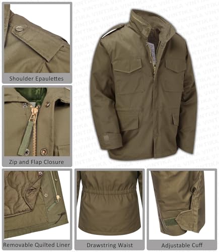 VINTIKA M65 Field Jacket Cold Weather Coat with Removable Liner [Olive,