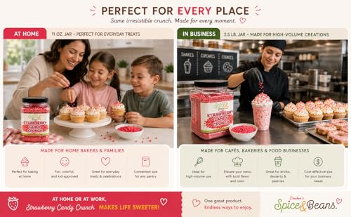Image of Strawberry Candy Crunch 2.5 lb | Dessert Topping & Decoration for Ice Cream, Sundaes, Cakes, Cupcakes, Milkshakes & Frozen Yogurt | Bulk Resealable Bottle | Dasher's Spice & Beans