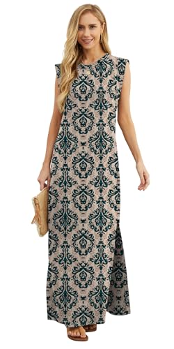 Image of GRECERELLE 2026 Women Year-Round Casual Round Neck Loose Split Wrinkle-Free Long Maxi Vacation Dress with Pockets (XXS-4XL)