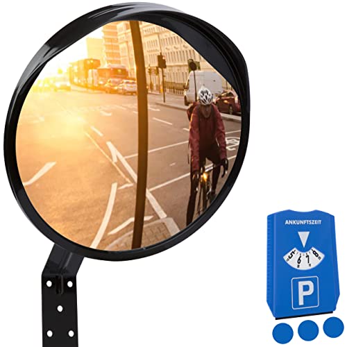 valuents miroirs de securite exterieur Ø 30 cm noir – street mirror – 130 ° miroir convexe pour sortie, garage & rues +Plus : disque de stationnement