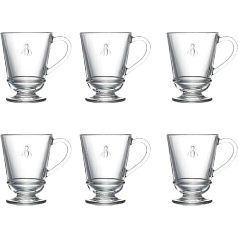La Rochere Napoleon Bee Glass Coffee Cups, 6 Pack - 9 oz - Clear - Dishwasher Safe Cover