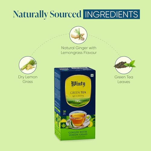 Image of Winty Ginger Lemongrass Green Tea 30 Tea Bags | Wellness Brew | Rich in Antioxidants | Aromatic Blend | Herbal Tea for Natural Detox