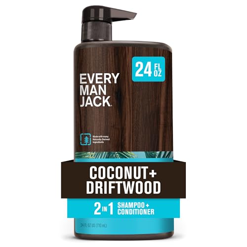 Every Man Jack 2-in-1 Daily Shampoo + Conditioner - Coconut & Driftwood | Nourishing For All Hair Types, Naturally Derived, Cruelty-Free Shampoo and Conditioner Set for Men | 24oz -1 Bottle