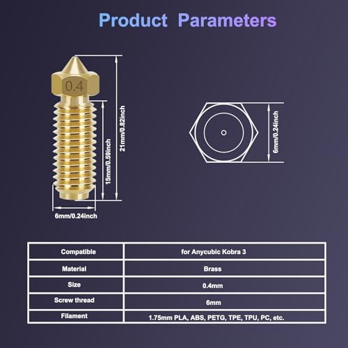 Image of 10PCS 0.4mm Brass Nozzles for AnycubicKobra 3 V2 /Kobra 3 /Kobra S1, Extruder Hotend Nozzle Kit with Cleaning Needle, Tweezers and Wrench