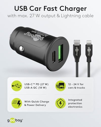 Cargador de coche USB C Goobay que soluciona la batería baja al conducir 2