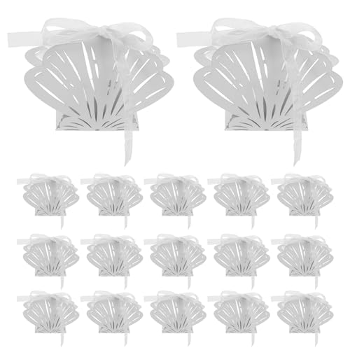 GARVALON Caja de Dulces Forma de Concha Hueca Blanca, 25 Unidades, Contenedor Ligero para Embalaje de Regalos y Recuerdos de Boda, Adecuado para Fiestas y Celebraciones