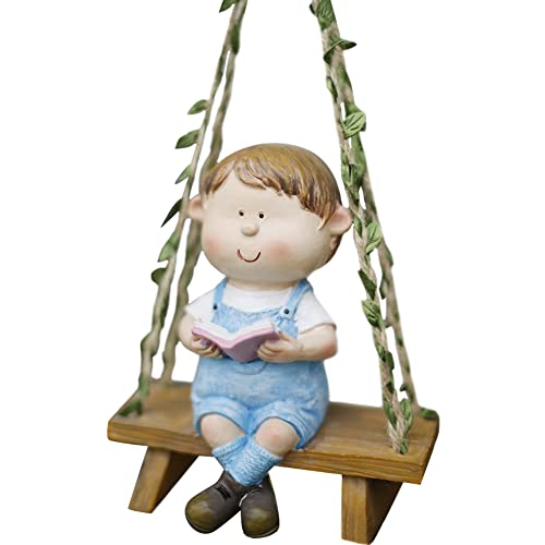 WAYUTO Swing Garden Statue Ornament Cute Resin Boy Figure Hanging Hammock Outdoor Funny Garden Decor for Patio Yard Lawn Fence Pathway Backyard Landscape Tree -  528ZY22WAQQ2-2