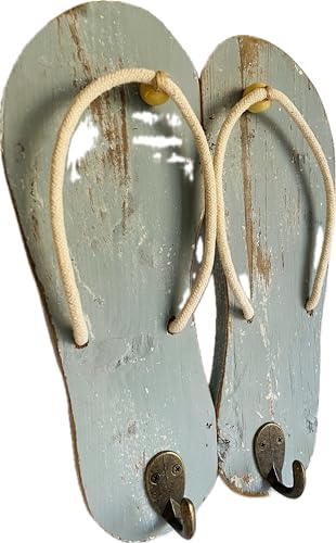 khevga Maritime Wandhaken 2er Set – Dekorative Sandalen mit Haken – Shabby Stil – Garderobehaken Maritim aus MDF – Perfekte Deko für Flur & Bad