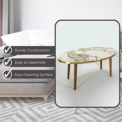 Coffee Table,Modern Style Round Coffee Table For Living Room,Modern Oval-Round Side Table,Coffee Tables For Living Room,Accent Table,Center Table For Living Room,Sofa Table (White Marble) #TOP6