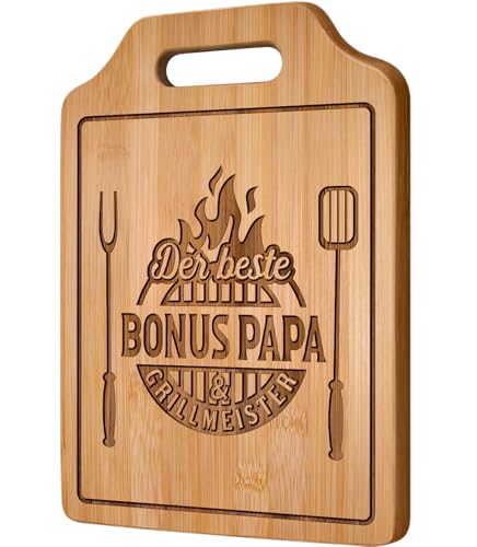 Giftasy Bonus Papa Geschenk - Bambus Schneidebrett mit Spruch Personalisiert Geschenke für Stiefvater Vater Vatertagsgeschenk Geburtstag Geburtstagsgeschenk