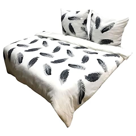 Leonado Vicenti Winter Bettwäsche 220x240 cm Thermo Fleece Flausch Bettbezug Feder Schwarz Weiß 3 TLG Cover