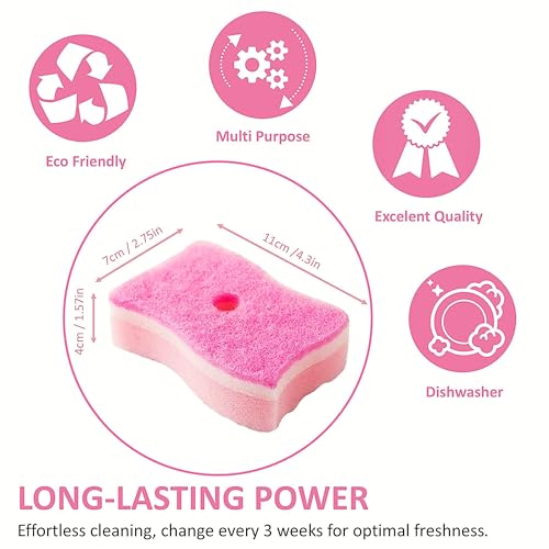 Image of Non-Scratch Scrub Sponges, 6 Pack, Odor Free, Gentle on Sink, Counters, Surfaces, Pots, Pans, for Dishwashing & Household Cleaning with 1Sponge Holder