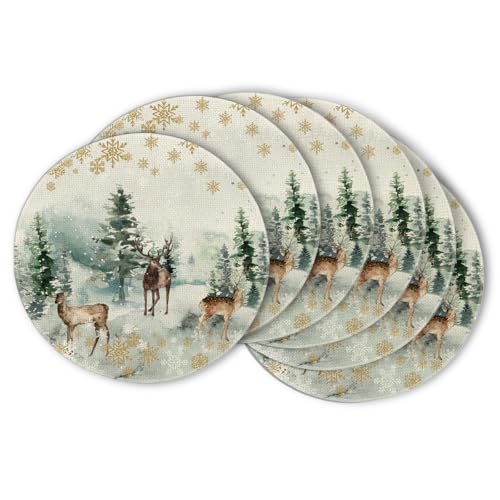 Artoid Mode Aquarell Rentier Baum Weihnachten Runde Platzsets 6er Set,...