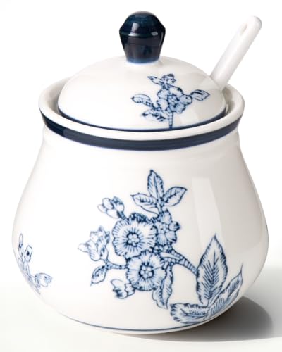 Magclay Ceramic Sugar Bowl with Lid and Spoon 11Oz Sugar Dispenser