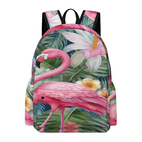 Flamingo Floral Pattern Printed Backpack Water-Resistant Pack Stylish Bag Lightweight Travel Backpack