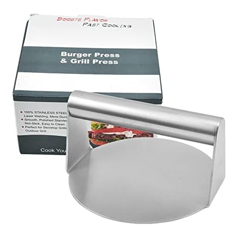 Stainless Steel Burger Press,4.9inch Round Smash Burger Press,Round Burger Masher, Professional Grill Accessory Kit, Grill Press Ideal for Flat Top Grill Cooking Cover