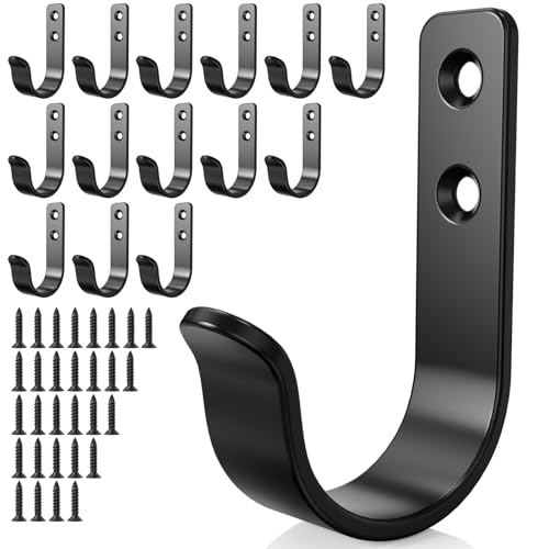 PRIGVOT 15-Pack Black Metal Wall Hooks, Heavy Duty Coat Hooks Wall Mounted for Hanging, Screw in Hooks for Towel, Clothing, Robe, Single Hooks for Organization in Bathroom, Entryway, Garage