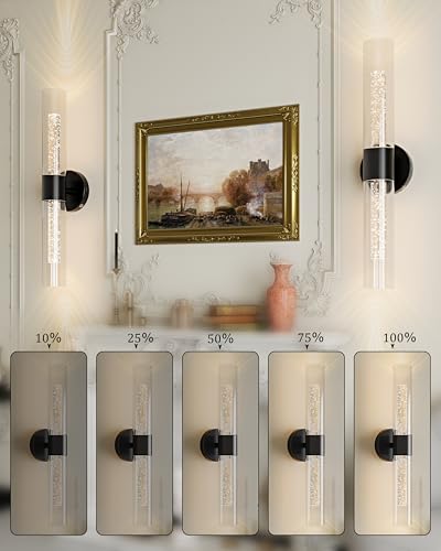 Battery Operated Wall Sconce Set of 2, Black Rechargeable Wireless Sconces 10000mAh 3000K/4500K/6000K Timer Function Battery Operated Wall Light with Remote Control for Living Room Bedroom