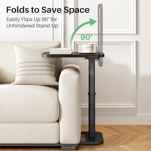 Image of Kitstorack Upgraded TV Tray Table with Panel Lock, 90 Flip-Over Design & Adjustable Height, Sofa Arm Side Table for Eating, Laptop, Couch, Bed, or Small Spaces, Espresso