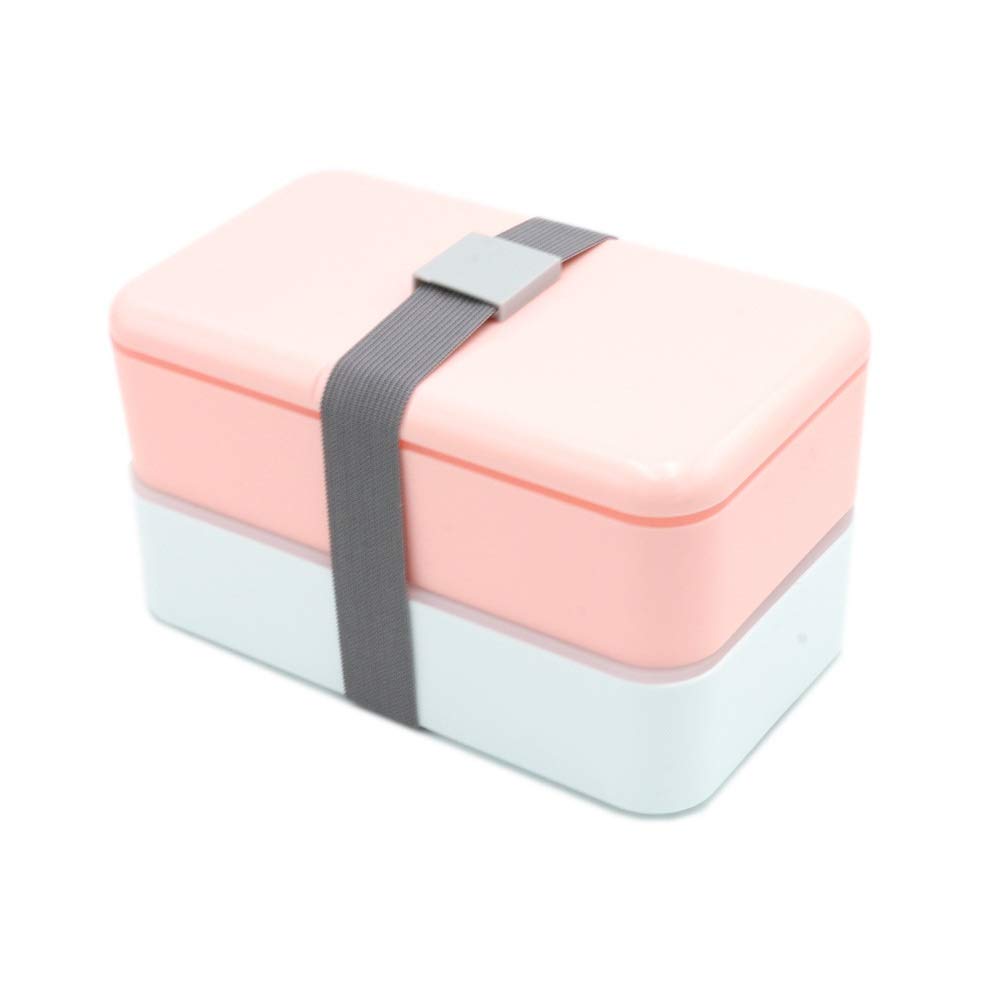 Contenitore per il pranzo Bento Box con manico, portatile, per studenti, a 2 strati, in acciaio inox, contenitore per il pranzo, contenitore per alimenti, accessori da cucina (rosa)