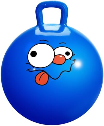 INPODAK 45cm Hüpfball für Kinder von 3 bis 6 Jahre Blau Hüpfbälle mit Pumpe | 100 KG Belastbar Rutschfest Springball mit Griff Hüpfspielzeug für Drinnen Draußen Oster Weihnachten G