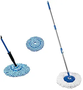 Gala Spin Mop Extendable Handle/Stick Rod with Microfiber Refill, White & Gala Microfiber Twist Mop for Floor Cleaning,Microfiber Squeeze Twist mop Stick for Cleaning,Space Saving (Blue and Black)