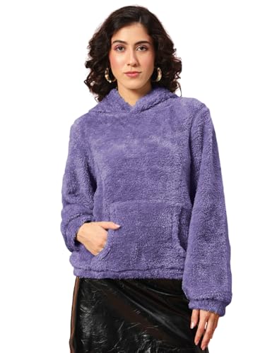 Image of THE DRY STATE Women's Basic Fit Teddy Fur Hoodie with Kangaroo Pocket