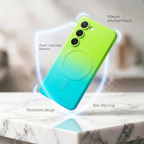 Image of amazon basics Gradient Mag-Safe Case for Samsung Galaxy S23 5G | Soft Silicone Shockproof Cover with Camera Protection | Slim Lightweight Design | Smooth Touch & Durable - Green & Blue