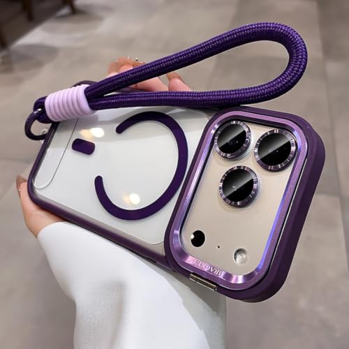 Coque iPhone 14 Pro violet foncé avec support caméra et dragonne pratique
