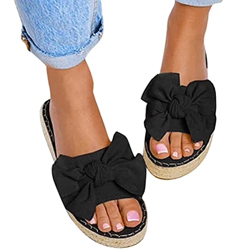 haoricu Womens Platform Sandals Summer Fashion Ladies Bow Tie Flats Rome Casual Basic Slipper