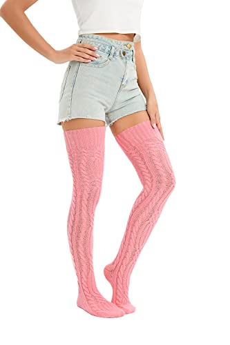 Image of YELAIVP Women's Thigh High Socks Over Knee Cable Knit Boot Stockings Winter Long Warm Leg Warmers