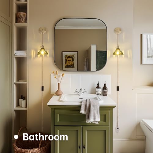 Image of Shenmoyl Vintage Wall Sconce with Green Lily of the Valley Glass Shade Hanging Wall Sconce with 4.9FT Plug in Cord, Modern Wall Lamp Fixtures Decor for Bedside Bedroom Indoor Doorway