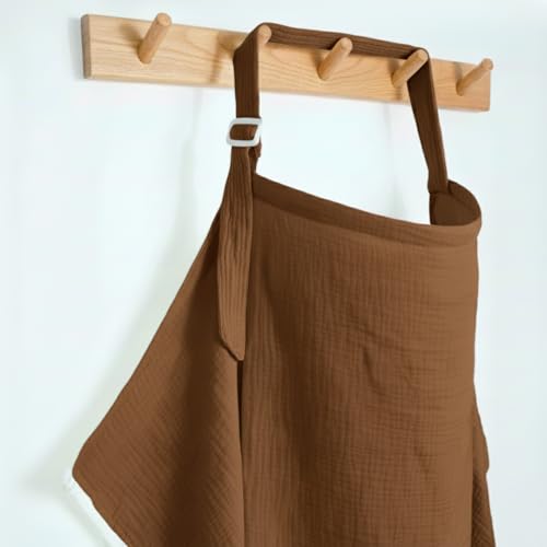 Image of MUGVELL Muslin Nursing Covers for Breastfeeding, Arch Neckline Breast Feeding Covers for Women, Moms Privacy Breathable Summer Nursing Apron, Enlarged XL Size Soft Feeding Cover (Dark Brown)