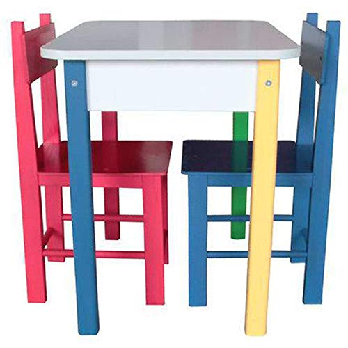 Carlu Brinquedos - Retangular Colorida Mesa com 2 Cadeiras de Madeira, Multicolorido, 5023
