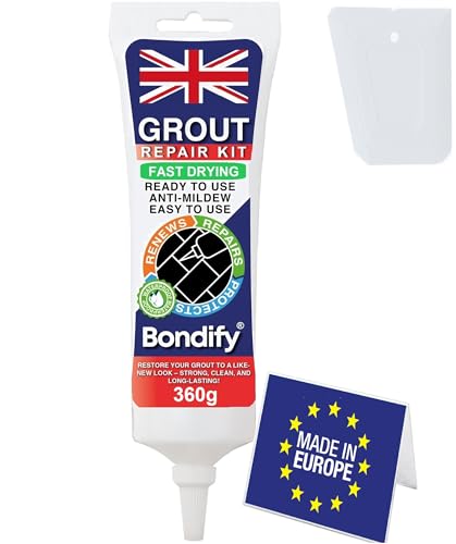 BONDIFY Kit Renovador de Juntas Blanco, Baldosinin Blanqueador, 360g SECADO RÁPIDO Juego de Reparación de Azulejos, Kit de Reparación de Juntas, Lechada para Azulejos Baño, Mortero Azulejos