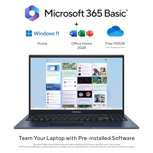 Image of ASUS Vivobook 15 (2026),Intel Core 5 320 (i5-14th Gen),Fingerprint Sensor,Intel iGPU,16GB /512GB,FHD,15.6 inch(39.6 cm),Windows 11,M365 Basic(1Y),Office 24,Quiet Blue,1.7 Kg,X1504MA-BQ126WS, AI Laptop