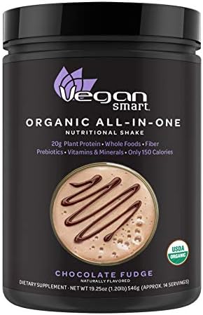 Vegansmart Plant Based Organic Protein Powder by Naturade, All-in-One Nutritional Shake - Chocolate Fudge (14 Servings)