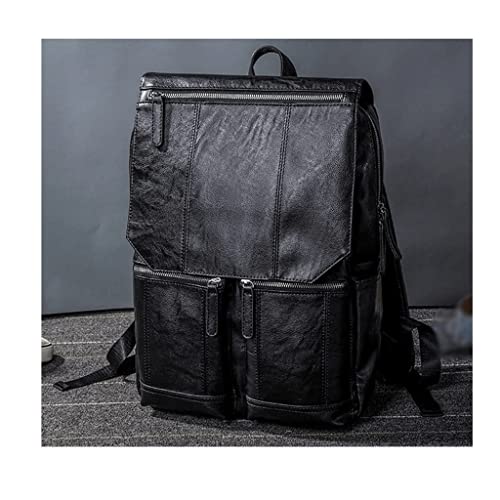 MYUYEE Travel Backpack Portable 100% Soft Leather Backpacks Men's Vintage Extra Large Capacity Laptop Backpacks Unisex Business Travel Daypack Casual Daypack,Black-1-28x12x40cm