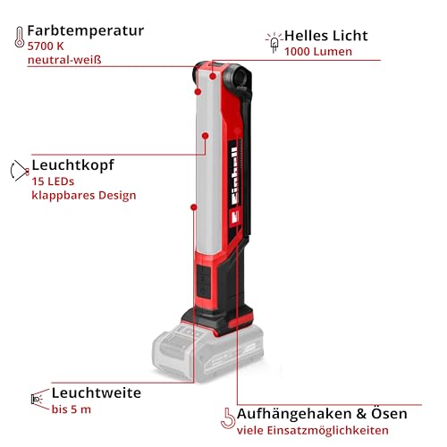 Einhell Akku-Lampe TE-CL 18/1000 S Li - Solo Power X-Change (18 V, klappbarer Leuchtkopf, 3 Leuchteinstellungen, 15 LEDs, 1000 Lumen, 5700 Kelvin, ohne Akku)