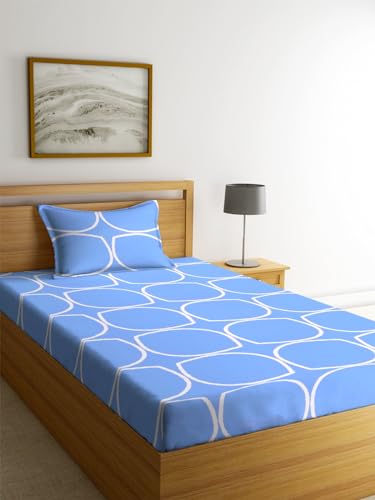 Image of NHD HOME Premium Glace Cotton 180 TC Flat Single Bedsheets for Summer Breathable | Wrinklefree (Size-60 X 90 Inch) with 1 Pillow Covers (Size-17 X 27 Inches, Oval Print, Light Blue)