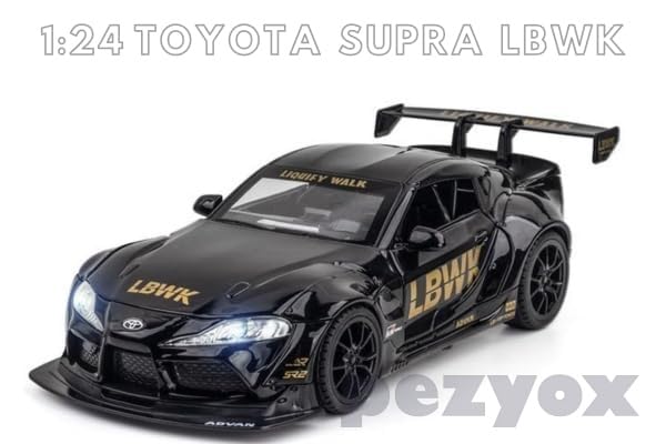 Image of 1 /22 Scale Big Toyota Supra GR LBWK Model Diecast Metal Pullback Toy car with Openable Doors & Light, Music Boys car for Kids Best Toys Gifts Toys for Kids-Black (Black)