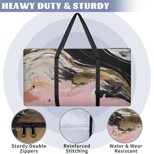 Abstract Marble Extra Large Moving Bags Heavy Duty Storage Bags Colorful Marble Cloth Wrap Around Handles Double Zipper Reusable Convenient Foldable Storage Tote for Travel Camping Space Save3