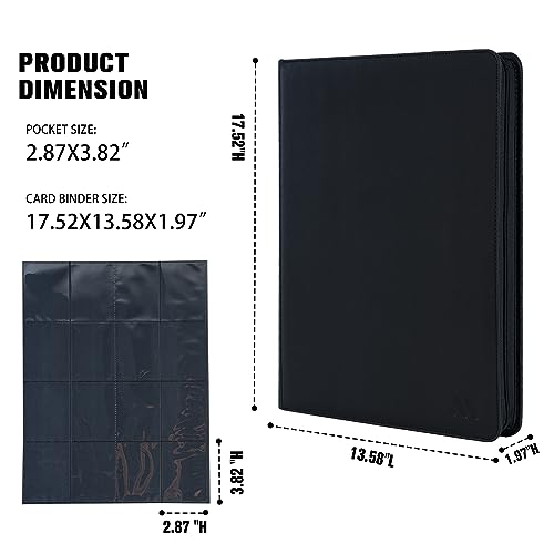 Image of Premium 16 Pocket Trading Card Binder,1024 Card Capacity Card Binder Ringless Design with Zipper Side Loading Trading Card Album Folder for MTG, Sports Cards & TCG - Black