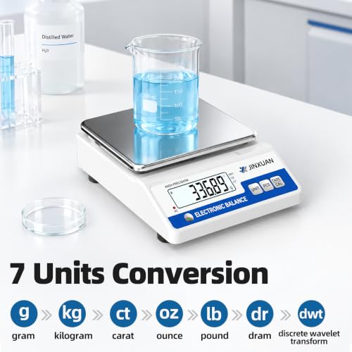 Image of Digital Lab Scale 0.01g Accuracy 5000g Analytical Balance Scale Precision Scale for Weighing Gold Silver Jewelry Diamond Powder Grain Food, Electronic Gram Scale with 500g Weight, LCD Display, 7units