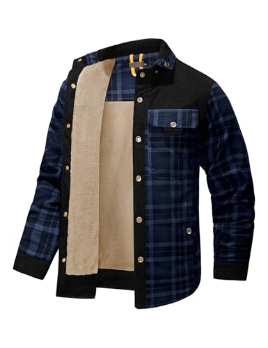 PEHMEA Men's Flannel Shirt Jacket Plaid Sherpa Lined, Warm Fleece Coat for Fall Winter Outdoor3