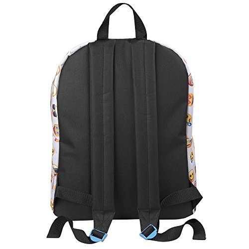 PERLETTI - 13624 Mochila Escolar Original Emoji Niña Niño con Bolsillo Frontal - Bolso Chica Chico Caritas Oficiales WhatsApp - Cartera Juvenil de Viaje Escuela Colegio - 40x30x18 cm Blanco