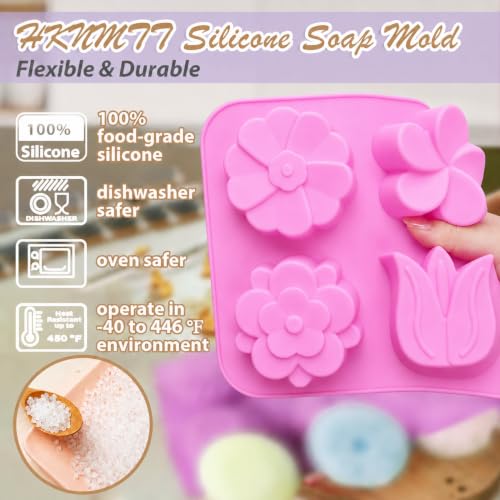 Image of Soap Molds Silicone Flower Shapes 3-Pack, Chocolate Ice Cube Cake Candy Gelatina Rose Molds Bath Bomb Different Floral Molds, Homemade DIY Non-Stick Craft Food Grade Molds BPA Free Tray Molds