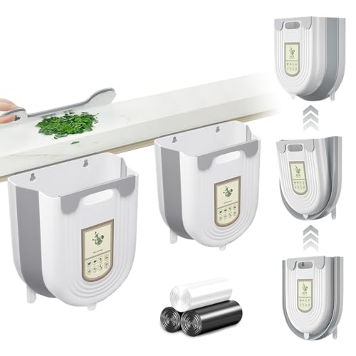 2 Mülleimer Hängend-10L+6L, SHAIDOJIO Faltbarer Mülleimer Küche mit 60PCS Mülltüten, Abfalleimer Küche Wandmontage, Kunststoff Camping Mülleimer für Küche Wohnwagen Badezimmer Schlafzimmer Büro-Grau